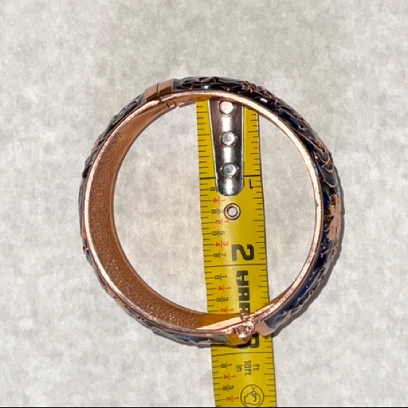 Signed Copper Tone and Blue Enamel Clamp Close Bracelet Grapes Motif - Picture 12 of 13